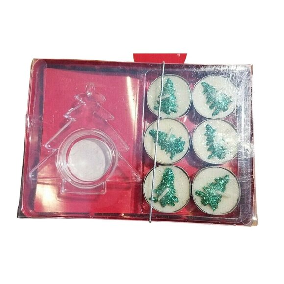 Candles 12 Christmas Tree Design Tea Light Candles and 2 Christmas 3 1/2"  Tree - Picture 8 of 8